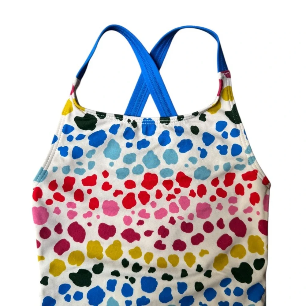 Boden Girls Multicolor Cheetah Polka Dot Cross Back One Piece Swimsuit Size 4-5Y